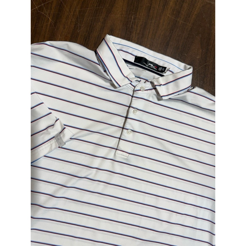 RLX Ralph Lauren Polo Golf Shirt Men 2XL White Striped Performance Stretch